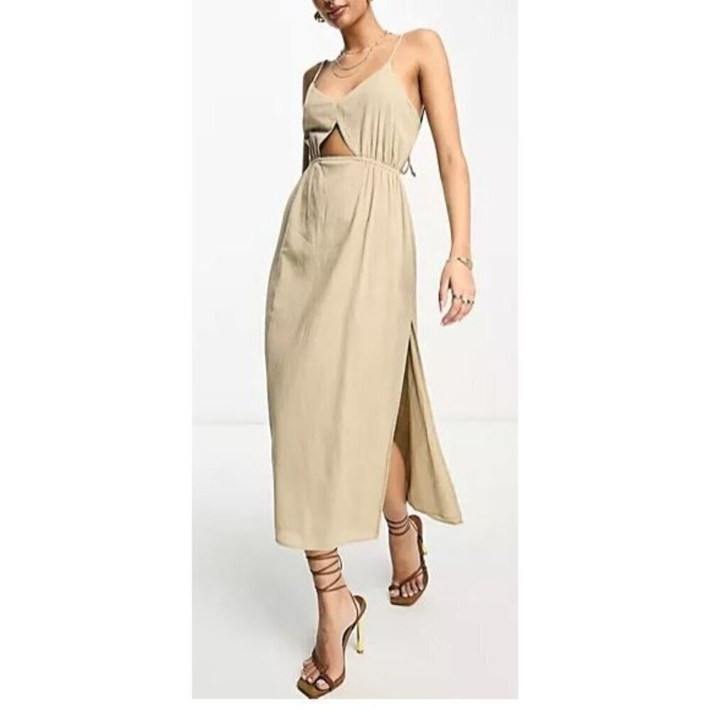 Pretty Lavish Cut Out Midaxi Dress Women Size 6 NWT V Neck Thigh High Slit